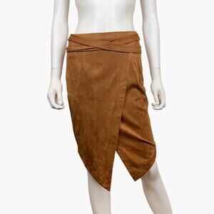 NWT VICI "Hercules" Faux Suede Wrap Midi Skirt (Camel | Size XS)